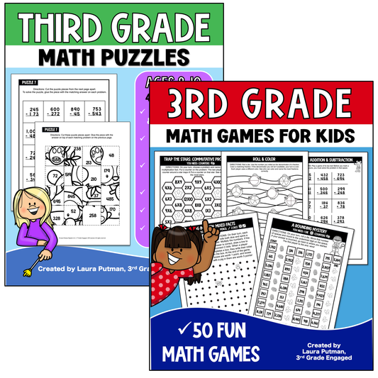 3rd Grade Math Games and Math Puzzles Workbook Bundle