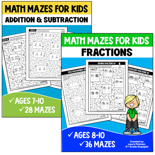 Math Mazes 2 Book Bundle - Addition & Subtraction and Fractions Workbooks