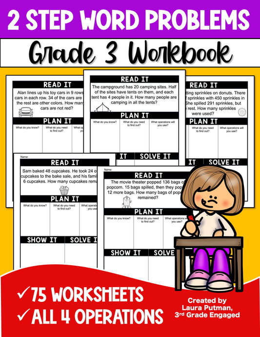 Grade 3 Two-Step Word Problems Paperback Workbook