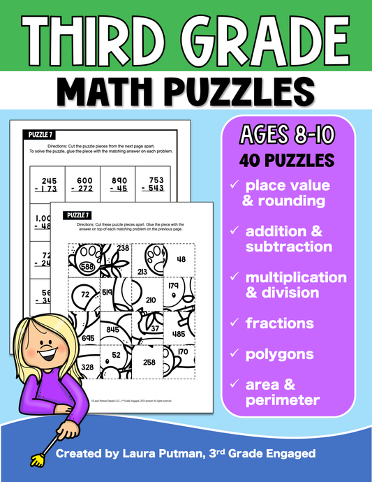 3rd Grade Math Puzzles Paperback Book